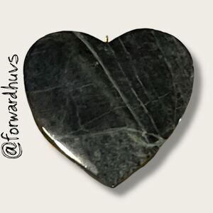 Polished Stone Heart Pendant – Dark Green-Black with Natural Veining